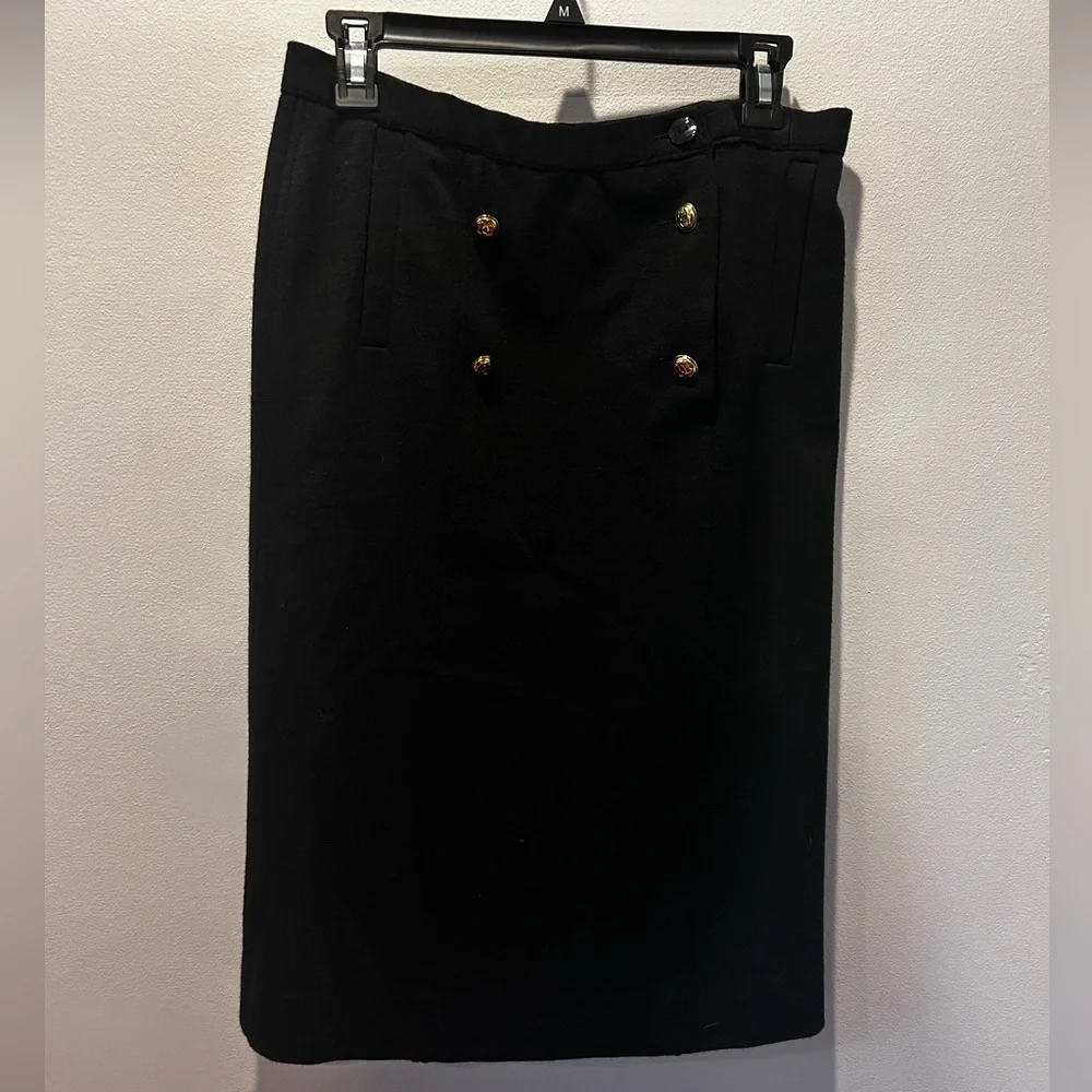 Chanel Vintage Classic Black Button-Front Pencil Skirt
